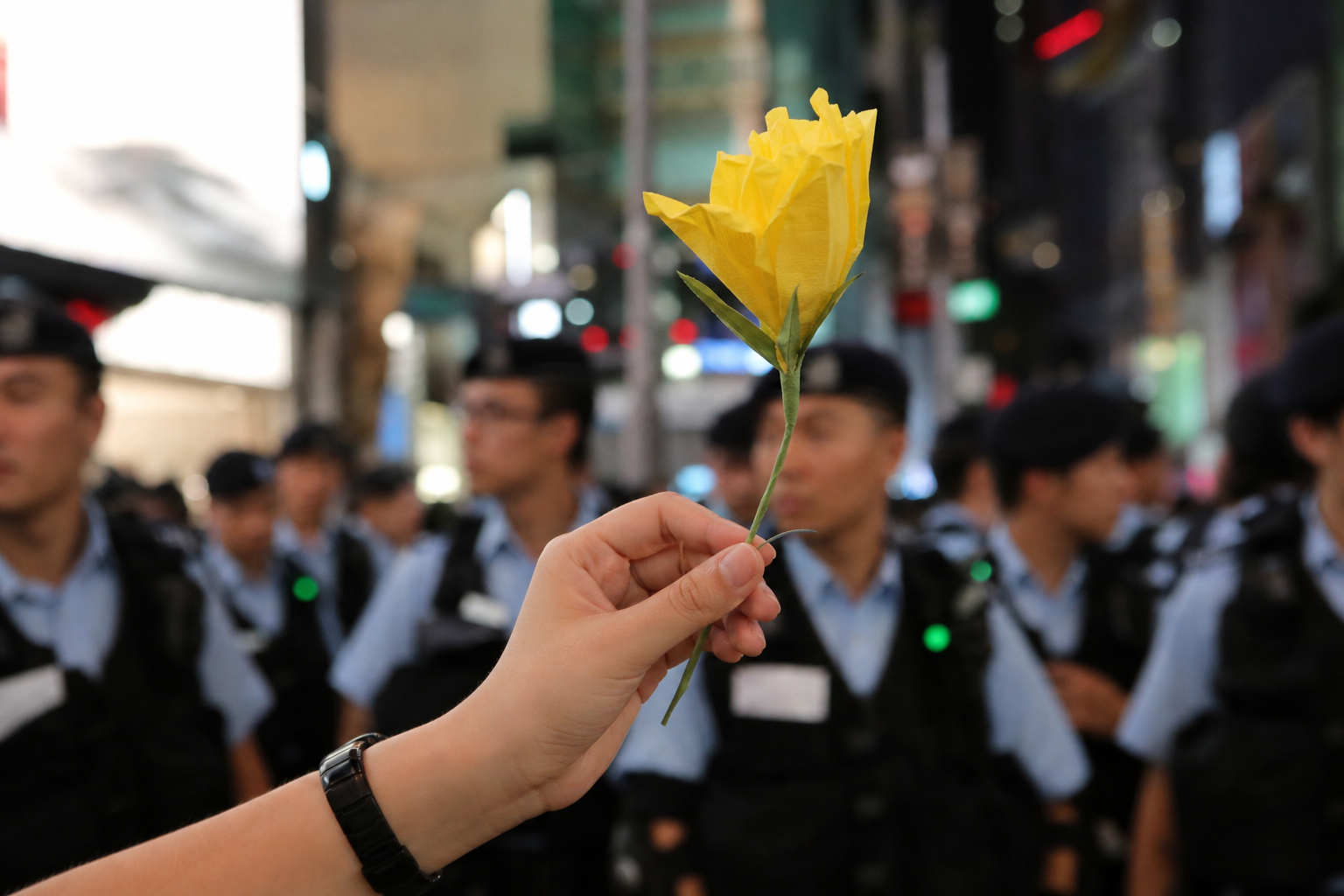 Police maintain a visible presence near Victoria Park in Hong Kong on the June 4 anniversary.