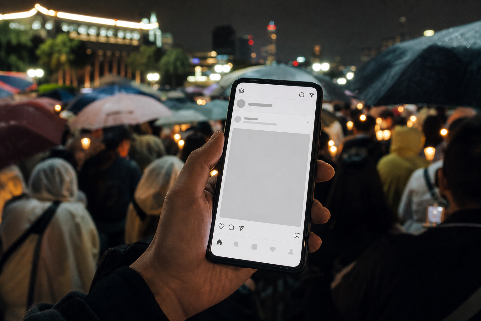 A smartphone is held up during a candlelight vigil in Taipei on the Tiananmen anniversary.
