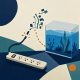 Cut-paper collage of a power strip beside a blue aquarium with plants and separated circuit shapes.